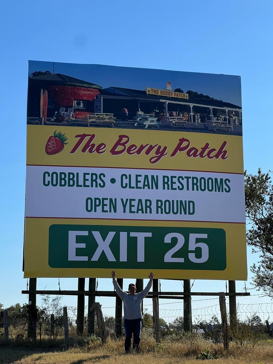 TheBerryPatchNC's tweet photo. Our new sign headed south!  We thank Mr. Gary Chambers &amp; his crew for getting it up!  Big Daddy loves being a model!  #exit25 https://t.co/3IosX1is50