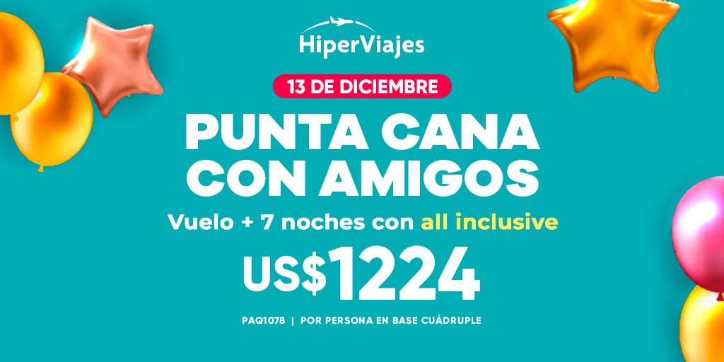 Si buscás un destino para divertirte con amig@s, ¡Punta Cana es para ustedes! 💃🕺Viajá en diciembre y disfrutá al máximo.
Más información: shorturl.at/iklI7
