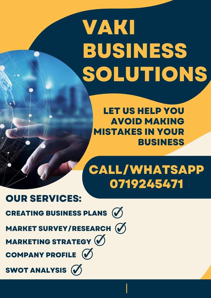 ViolanNews's tweet image. Vaki Business Solutions creates business plans for you,market surveys/research,company profile,marketing strategy and SWOT analysis. Call/whatsapp us on 0719245471