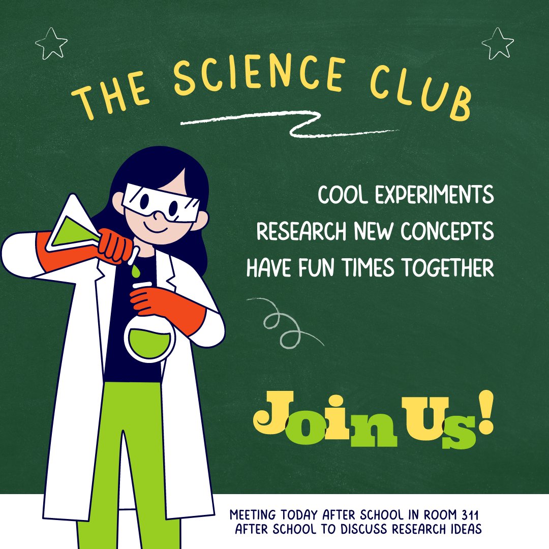 🌟 CLUB HIGHLIGHT 🌟
Join other scientists for fun experiments, research topics, &amp; to have fun! Last week, they made slime together &amp; today after school they are meeting to discuss research topics!

Science Club meets every other Monday in Room 311 after school with Mr. Fayant!
