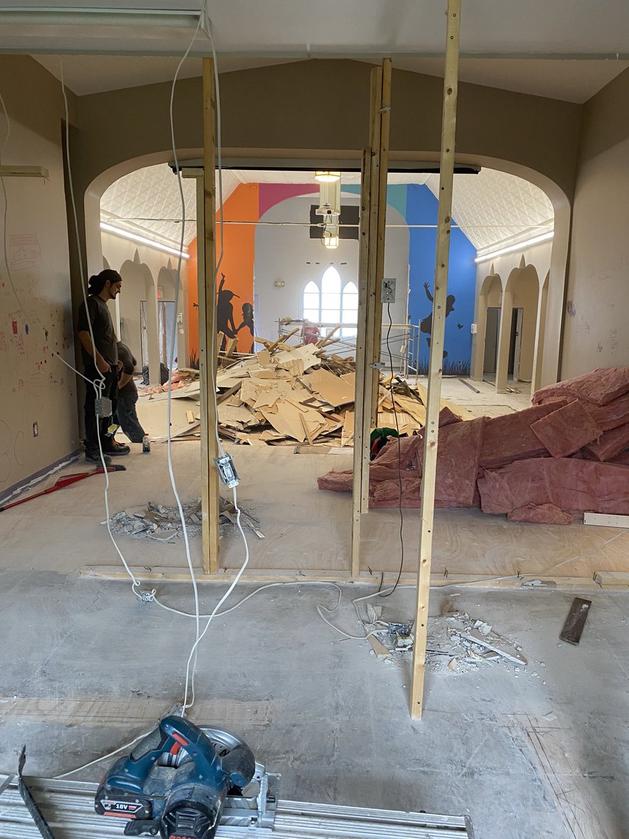 therealLJA's tweet photo. The Renovation project for our EBC KIDS and H.Y.P.E (youth) Ministries is underway!!!  We are intentionally creating a place to Meet for this generation. #BuildingForGreater #brightFuture.  💥Thanks to all donors for making this dream a reality @EBCMeet 💥https://t.co/uhapoJDZoT https://t.co/WsvJqbcI0u