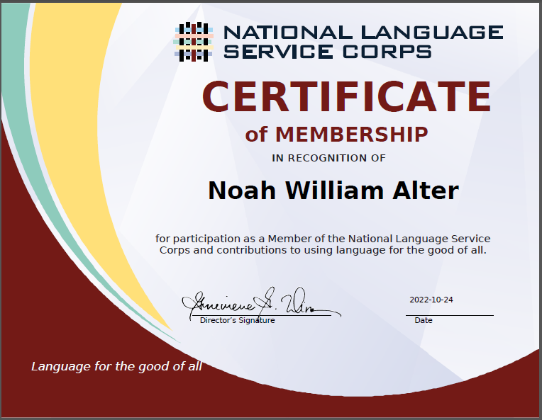 TranslatorNoah's tweet image. I&apos;m super excited as I&apos;m now officially a member of the @nlsc. As a member, I will be able to #volunteer and use my language and cultural skills to benefit my #community and country.

nlscorps.org

#LanguageProfessional #English #German #French