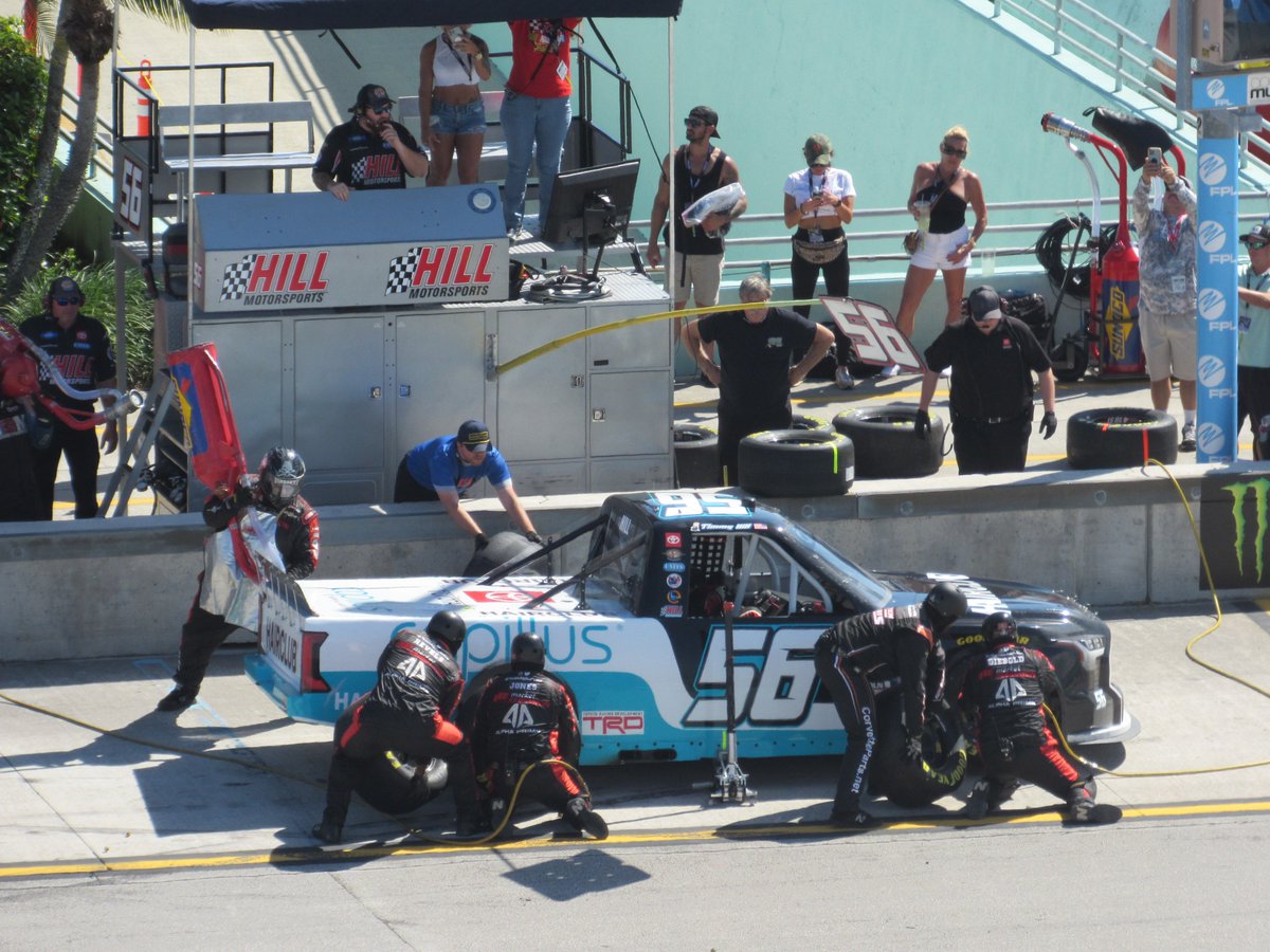 CarSDS2078's tweet image. In Miami, @TimmyHillRacer led his first @NASCAR_Trucks laps since Vegas in March (new-PB laps led in a season) and got his 11th Top 20 of 2022 (50%). With one race to go, Timmy is 20th in driver points, leading @HailieDeegan by 15. @CapillusTherapy #BaptistHealth200 #NASCAR
