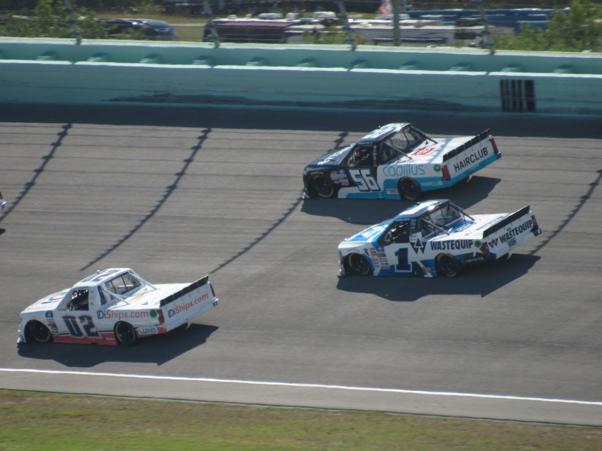 CarSDS2078's tweet image. In Miami, @TimmyHillRacer led his first @NASCAR_Trucks laps since Vegas in March (new-PB laps led in a season) and got his 11th Top 20 of 2022 (50%). With one race to go, Timmy is 20th in driver points, leading @HailieDeegan by 15. @CapillusTherapy #BaptistHealth200 #NASCAR