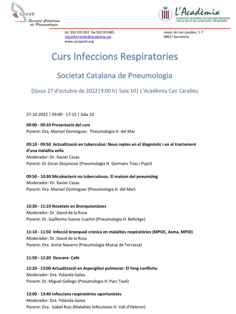 👉 Curs Infeccions respiratòries organizat per la @socapnet Dijous 27/X. Detalls: socapnet.org/?p=page/html/d… @ServeisClinics @salutpublicabcn @tbexperimental @INNOVA4TB @scmimc @Oneandahalf_Lab @salutcat