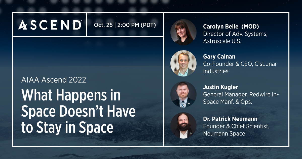 Happening tomorrow #ASCENDspace! Join @clbbelle @GaryCalnan @phalanx @NeumannPaddy in talking about a more sustainable future‼ ascend.events