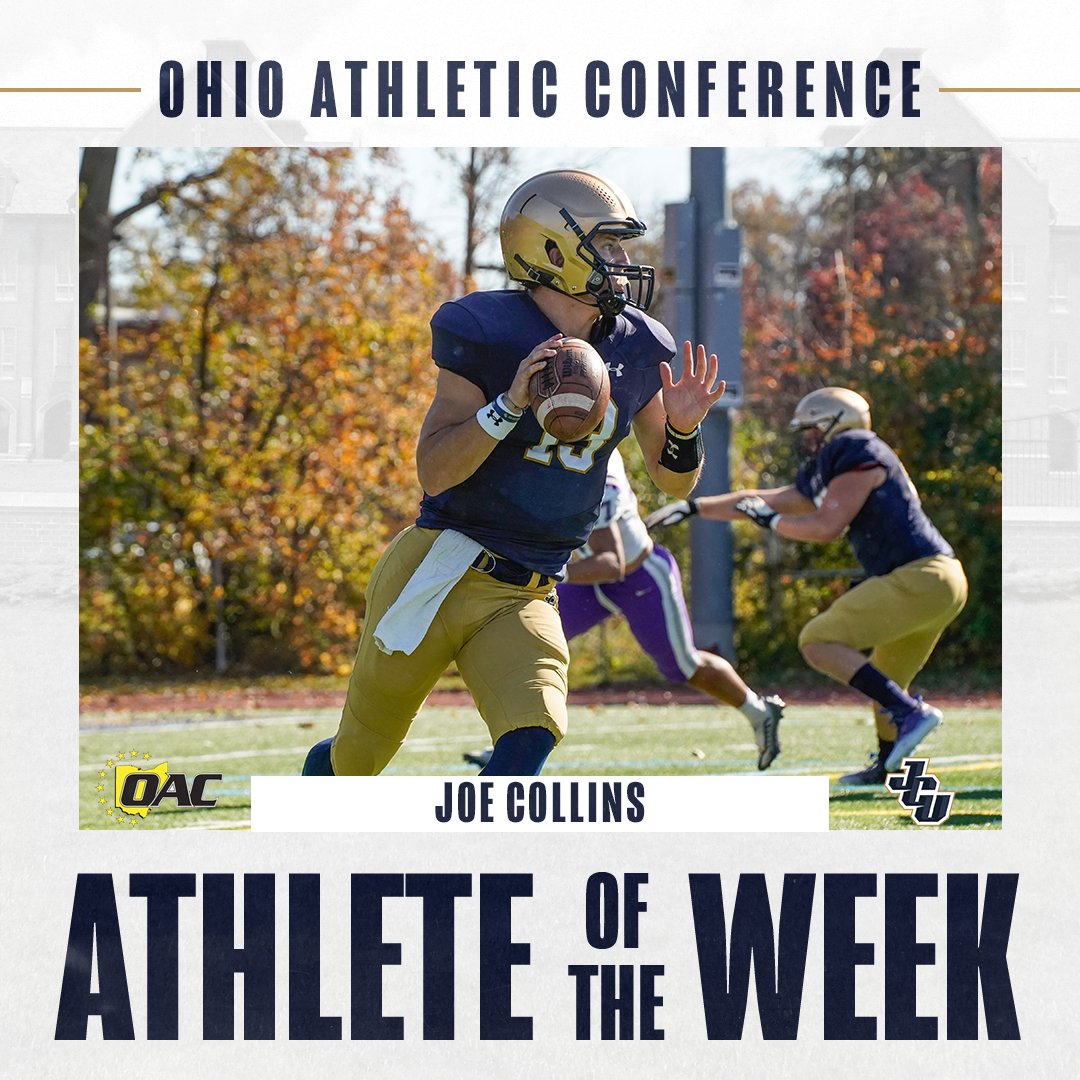 FB: Joe Collins is the OAC Offensive Athlete of the Week! Collins passed a career-high 342 yards and 4 TDs vs. Capital on Saturday ⚡️ 📰 jcusports.com/news/2022/10/2… #GoStreaks ⚡️ @JCUFootball