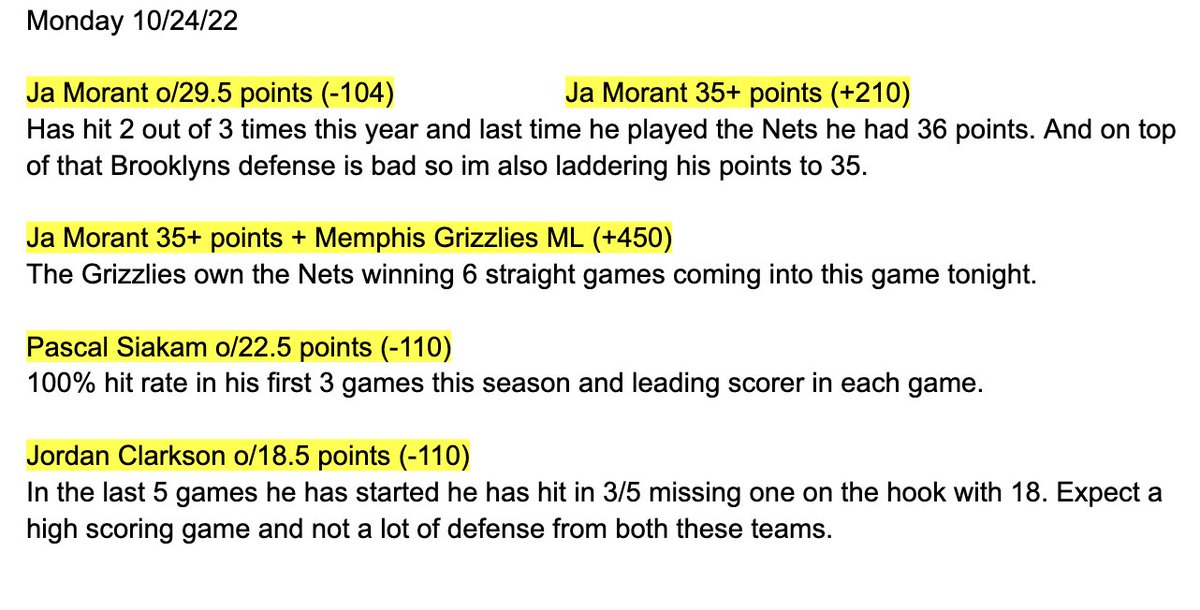 SparkBets's tweet photo. Sparks back! Here are my 10/24 plays, lets start the season off strong💪 #gamblingtwitter #NBABets https://t.co/TdCHrsDejI