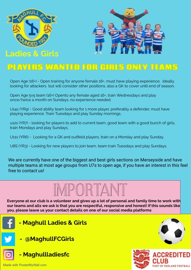 MaghullFCLadies's tweet photo. Pls RT @Liverpool_CFA @LcfaSefton @LiverpoolWYFL @HightownJFL @MaghullHighsch @MaghullPE @MaricourtCHS @MaricourtPE @deyeshigh @AllSaintsPE @KirkbyHigh @StAndrewsCoE @SummerhillL31 @southseftonssp @KnowsleySSP @KirkbyCofE https://t.co/7kdpt3uBlP