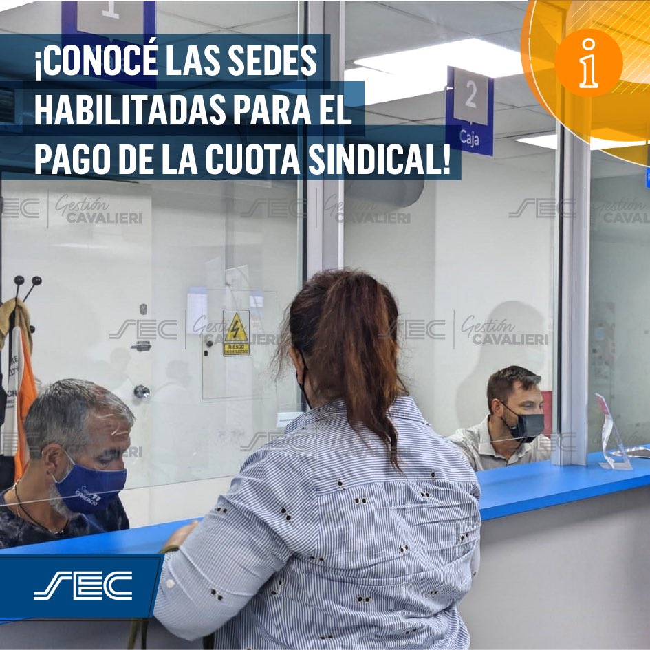 ¡CONOCÉ LAS SEDES HABILITADAS PARA EL PAGO DE LA CUOTA SINDICAL!

¿Sos afiliado/a SEC y tenés que pagar tu cuota sindical? 

Conocé las sedes habilitadas para el pago de la cuota sindical y la documentación a presentar en sec.org.ar/contacto.php 

¡Te esperamos!
#SoySEC