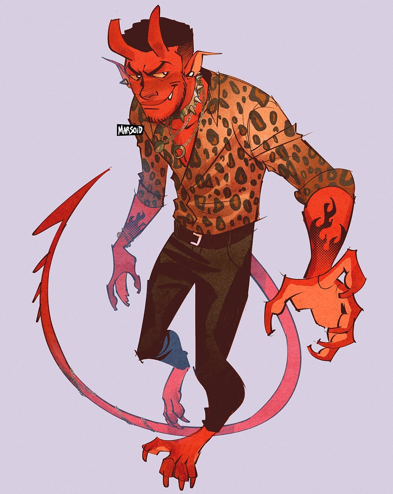 1boy male focus red skin tail demon boy solo horns  illustration images