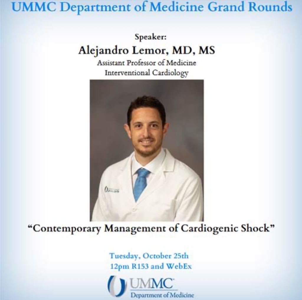 Looking forward to discussing “Contemporary Management of Cardiogenic Shock” tomorrow @UMMCMedicine Grand rounds. @UMMCnews
