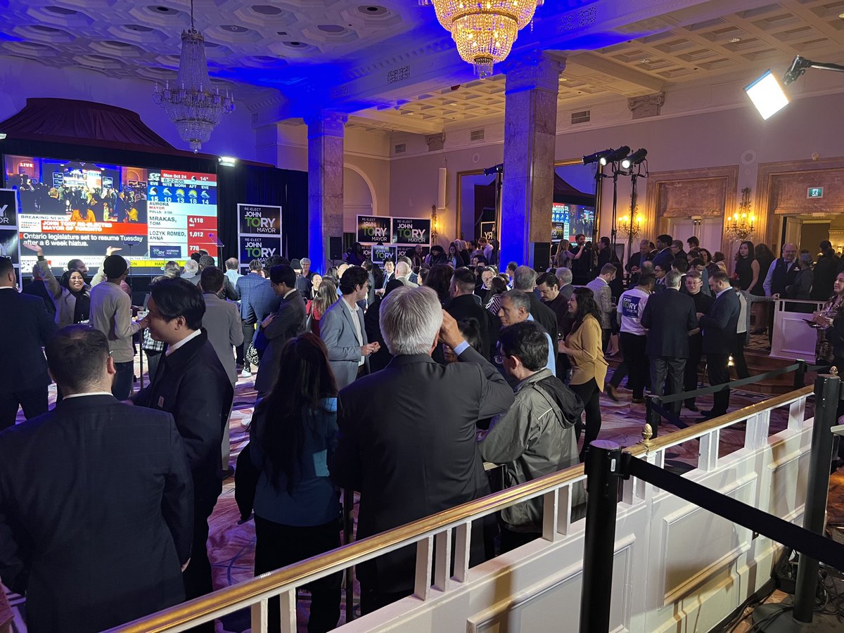 John Tory supporters cheer when he is elected mayor of Toronto for the third time