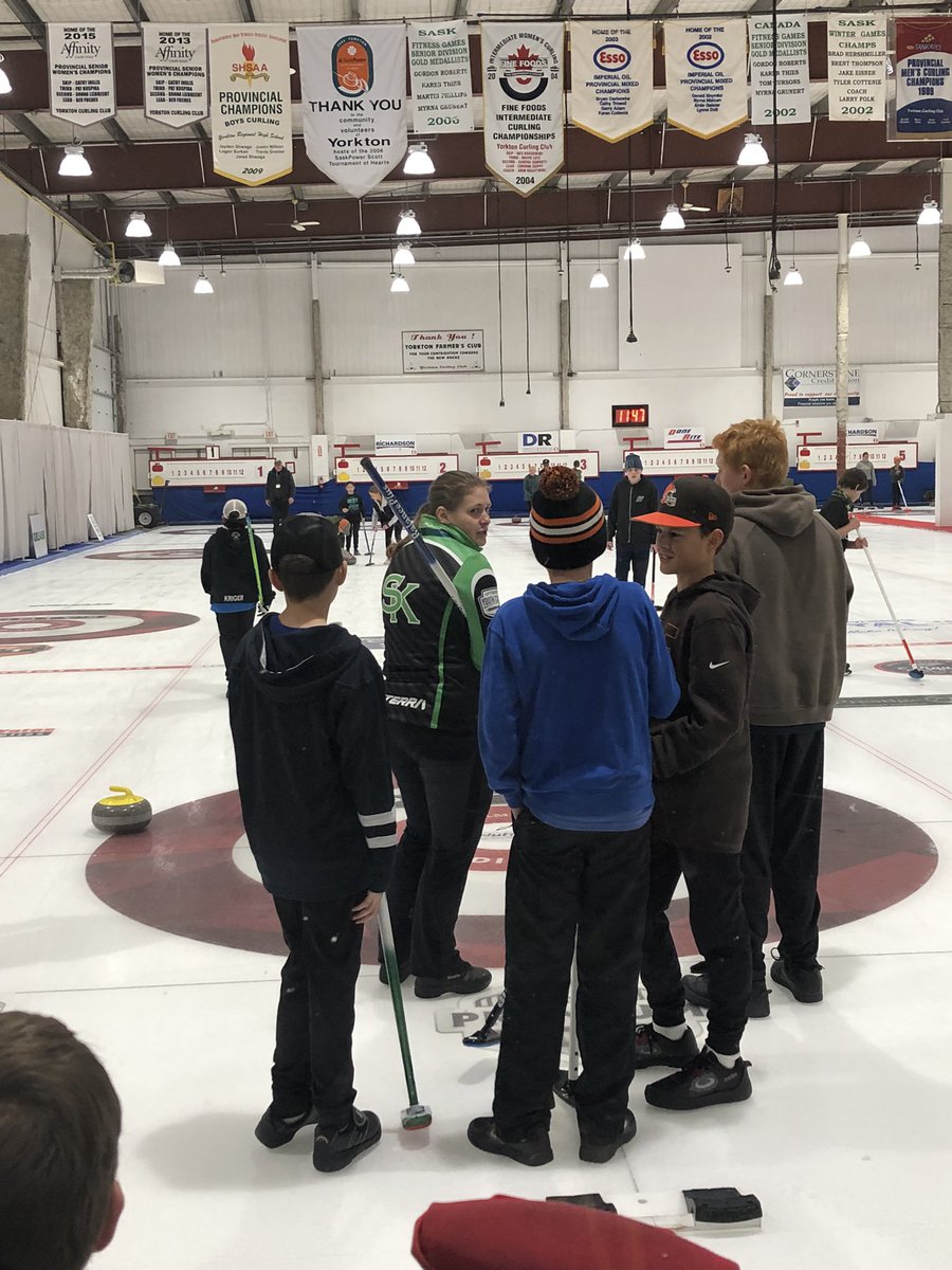 BreanneBeres's tweet photo. @PrideInThePaw A day well spent with a few of our Royal curlers at curling in the Parkland put on by Curl Sask. students also got to meet and listen to Kirk Muyres. https://t.co/nojzLPf52F