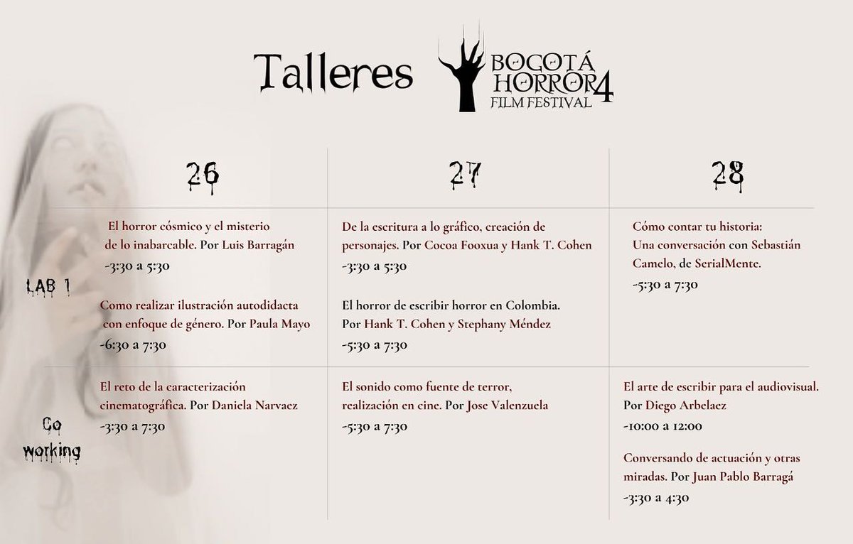 Si eres amante de estos género (terror, horror, ciencia, thriller, gore, slasher, zombies); PROGRAMATE con los laboratorios académicos que trae el #BogotáHorrorFilmFestival INCRIBETE y DISFRUTALOS Totalmente gratis.
.
docs.google.com/forms/d/e/1FAI…
.
<a href="/BogotaHorror/">BogotáHorrorFestival</a>