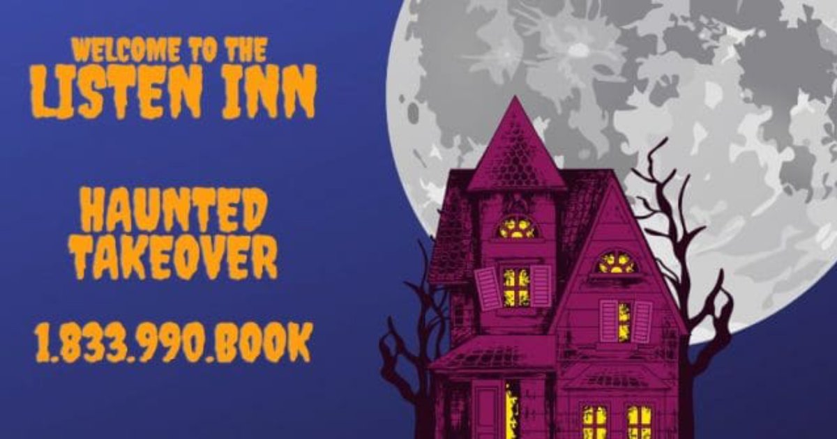 aclib's tweet photo. Staying in this #Halloween? Dial 833-990-BOOK (2665) for our #HauntedInn edition for a #Spooky night of adventure. #ListenInn on the haunting encounters that await you in each room. Spoiler Alert: don’t plan on getting any sleep in your room at the Haunted Inn. #AudioRecordings https://t.co/9nMTKTaiBD