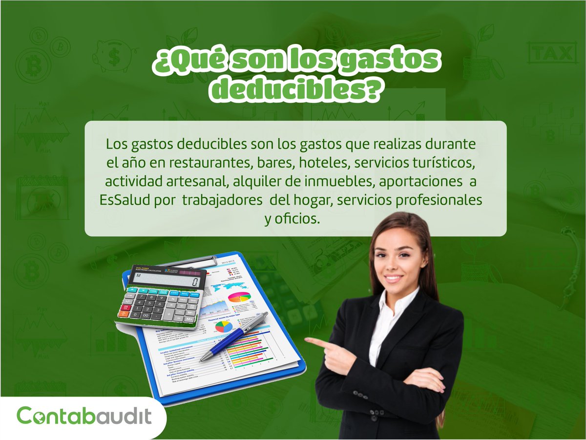 ContabauditPeru's tweet photo. #Contabaudit 💚 | ¿Qué son los gastos deducibles?
en este post te lo contamos 👇
#contador #contabilidad #contabilidadyfinanzas #ContabilidadyAuditoria https://t.co/UW6ED3DUmc
