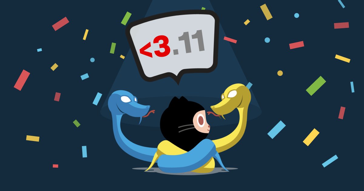 Mona and some slithering snakes celebrating Python 3.11.