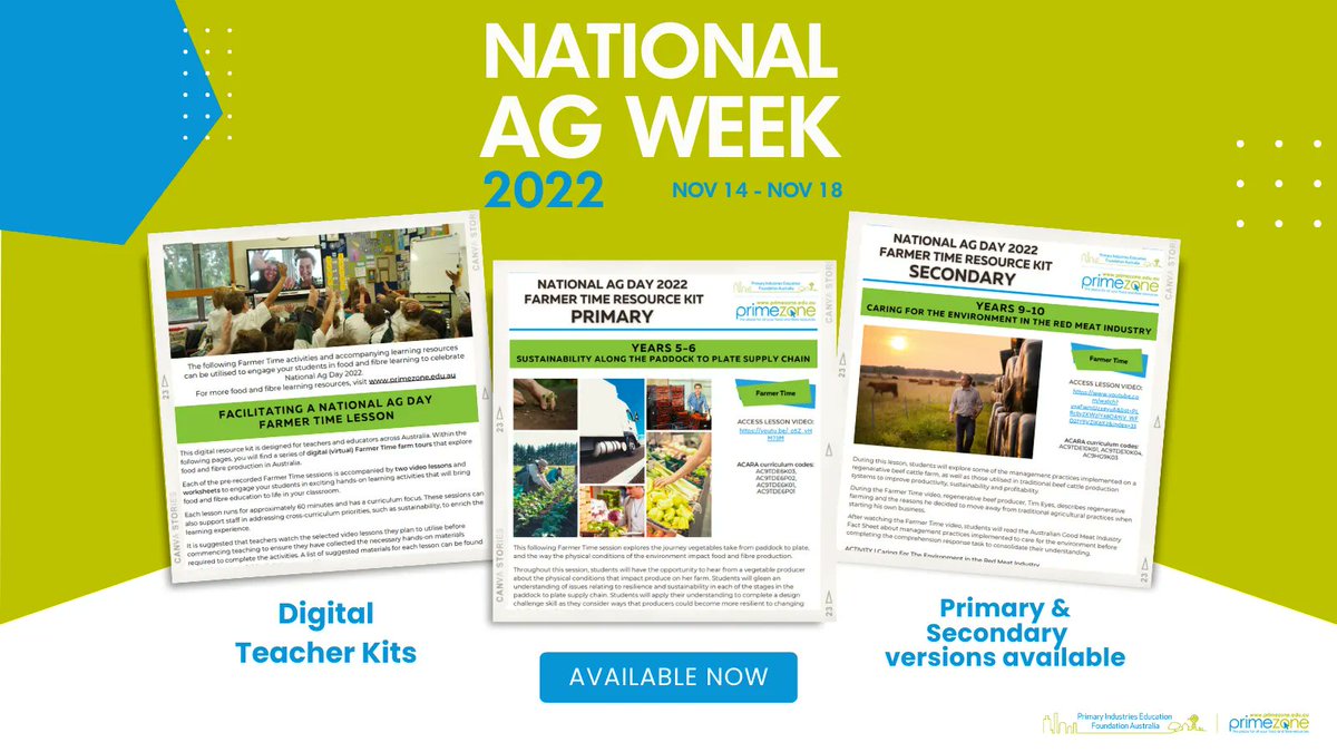 OzPIEF's tweet photo. Our #AgDayAU Digital Teacher Kit is available to download NOW! 

There’s a primary and a secondary version, packed with step-by-step lesson plans to engage your class in food and fibre learning. Download it here: 
https://t.co/xJ1kpusq1S https://t.co/nFF0FYAiax