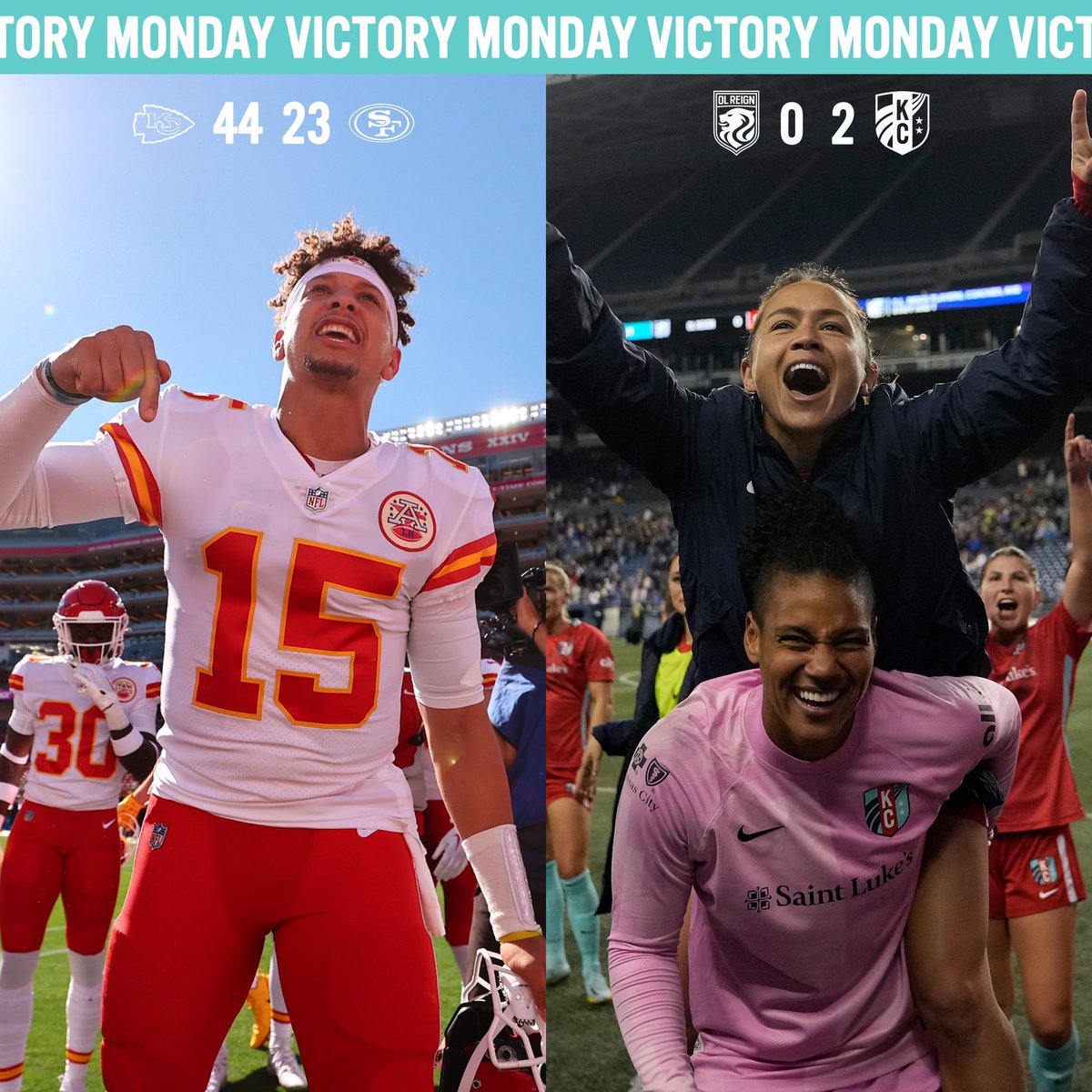 thekccurrent's tweet photo. Best. Victory. Monday. Ever. 🧹

#ChiefsKingdom x #TealRising https://t.co/sVUhUYEA7w