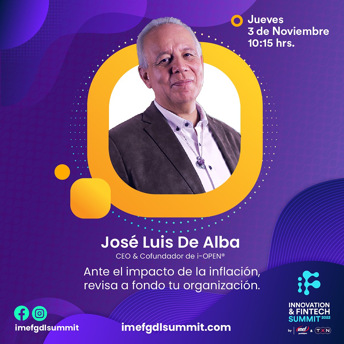 Este 3 de noviembre no te pierdas la conferencia de <a href="/Jou_DeAlba/">José Luis De Alba</a> en nuestro segundo Innovation &amp; Fintech Summit.

Asiste de forma presencial 👉 bit.ly/3eR4VUr  

Para registrarte en formato virtual y totalmente gratis da clic aquí 👉 bit.ly/3eO7giZ