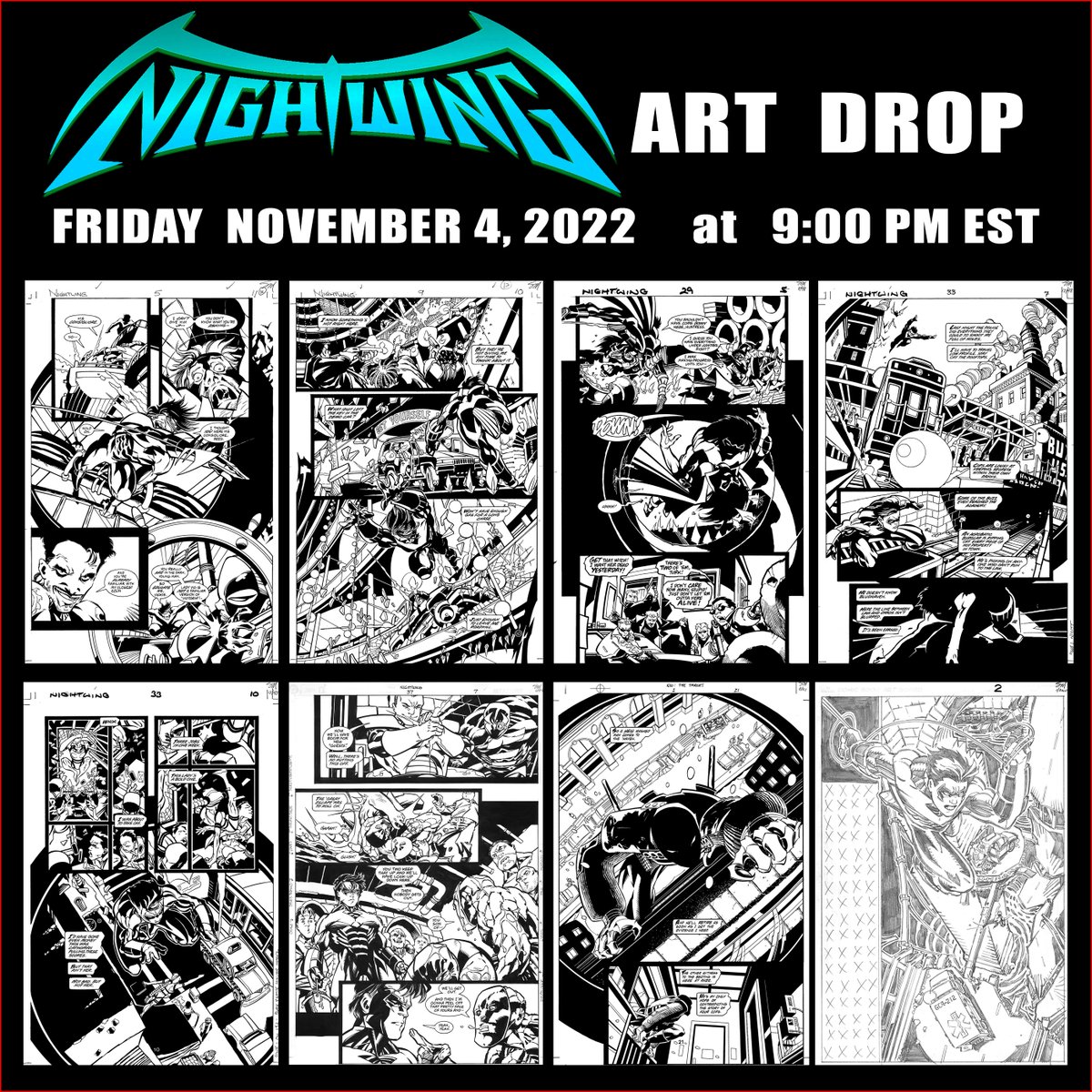 Reminder to art collectors: NIGHTWING ART DROP – Friday November 4 at 9 PM EST. Over 250 cool pages never before online. No early access – hope to see you there. scottmcdaniel.net/artsale2/inter…