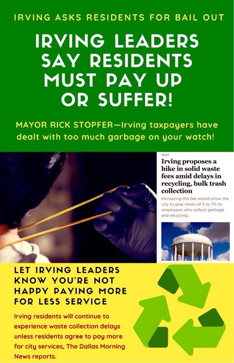 ItsDTruth's tweet photo. @thecityofirving 🚨#FactCheck #IrvingTx taxpayers DO NOT support REDUCED services following FORCED FEE HIKE$ and years of unreliable, unpredictable waste collection.🚨
#IrvingTexas stop lying to protect overpaid stuffed suits who have turned #CityOfIrving into a trashy mess! 💩
#IrvingInvests🐀 https://t.co/iYusR4nQeU