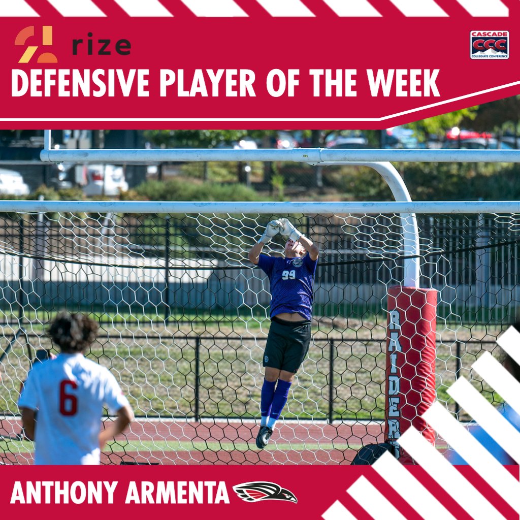 CCCSports's tweet photo. Congrats to @SOURaiders' Anthony Armenta on being named the Rize Laboratory Men’s Soccer Defensive Player of the Week! #ThisIsTheCCC https://t.co/DzJnV6NPND