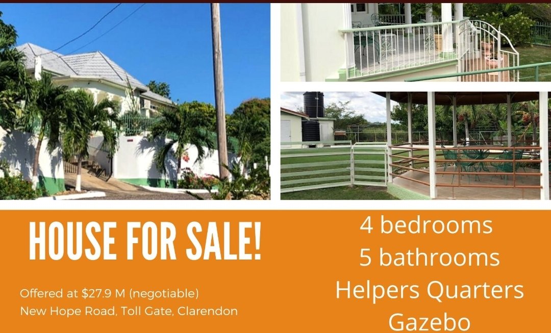 4 bedroom house #sale  on 1/3 acre of kept grounds well fruited and landscaped loads of added features-Gazebo fish pond, dog house, helpers quarters guest quarters with own kitchen       

asking price: JMD $23.9 million |DL-0571