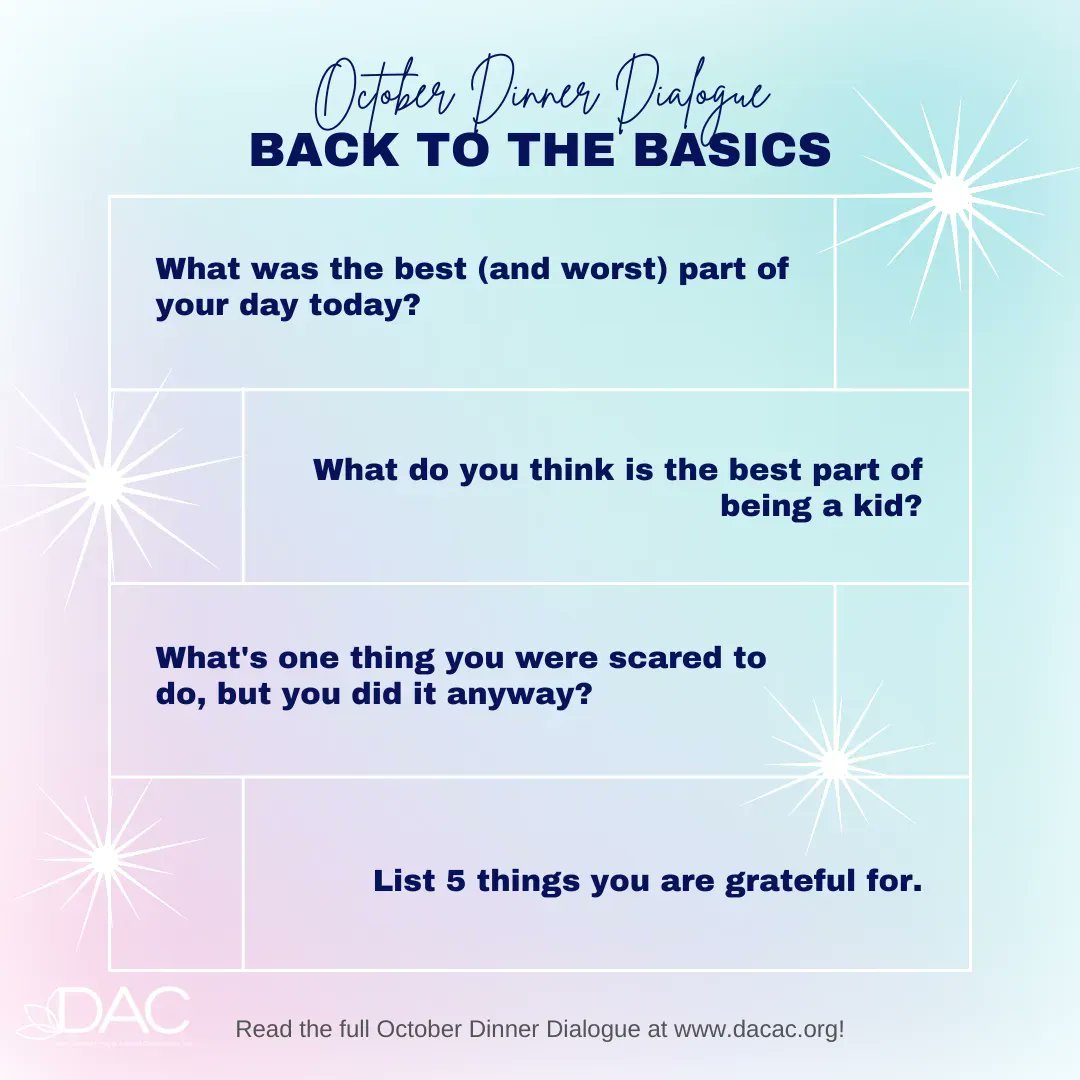 FWCommSchools's tweet photo. October is National #EatBetterEatTogetherMonth. This month encourages families to sit down together for one meal which provides a valuable opportunity for children &amp; parents to reconnect. Read the more here https://t.co/kMrylvXi4v &amp; try these #DinnerDialogues #DACAC https://t.co/3rizHB6rwl