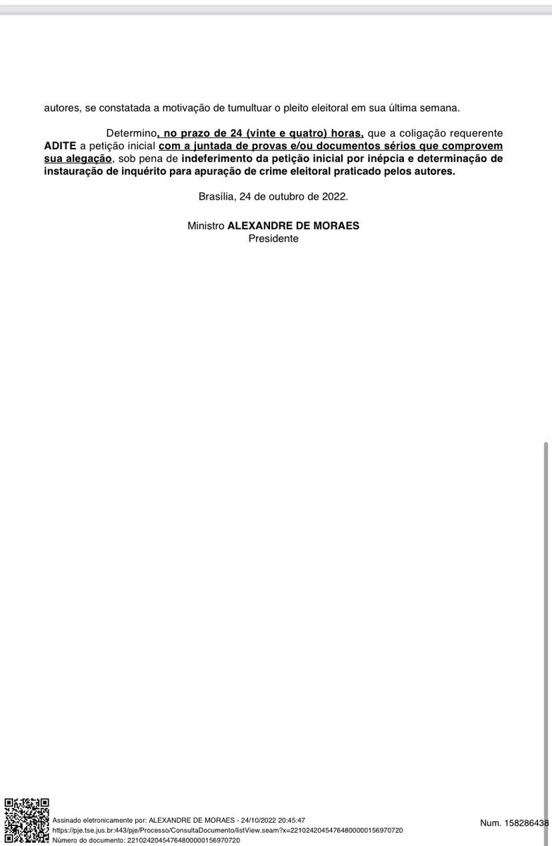 tesoureiros's tweet photo. XANDÃO PEDIU 24 HORAS PRA A CAMPANHA DE BOLSONARO APRESENTAR AS PROVAS

ELES NÃO DERAM NENHUMA! E AGORA, SE NÃO APRESENTAREM, TERÃO COMETIDO CRIME ELEITORAL!! 

LEIAM O ÚLTIMO PARÁGRAFO 😂 https://t.co/vWxU3hx2c1