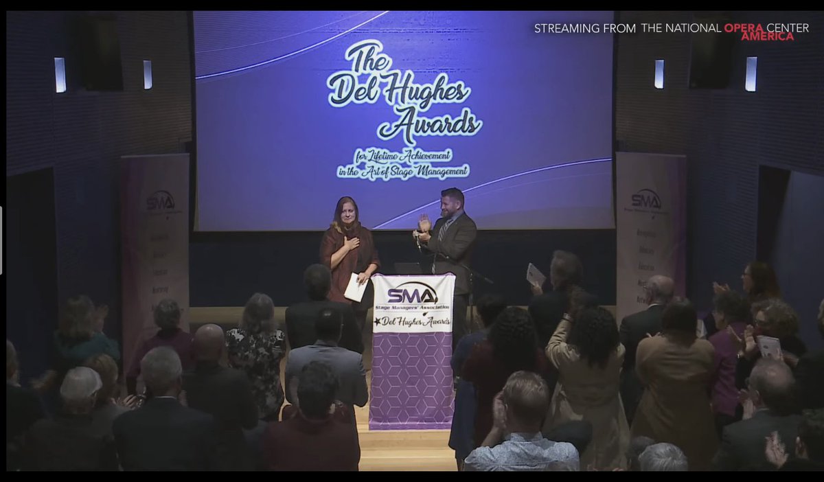 #DelHughes22 continues!
-Bill Hare introduces an SMA 40th Anniversary video
- #stagemanager Tom Helmer introduces Margie Price
- Marguerite Price accepts her Founders Award
- <a href="/ElynmarieKazle/">Elynmarie Kazle</a> receives an SMA lifetime membership, standing ovation and our gratitude for 9yrs as Chair
