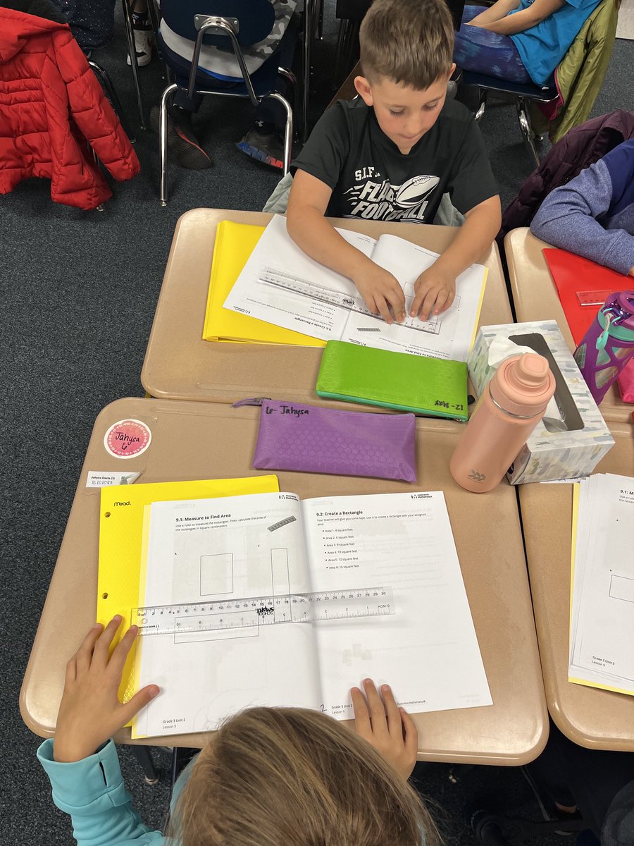 3rd graders in Ms. McDonald’s class measuring to find area