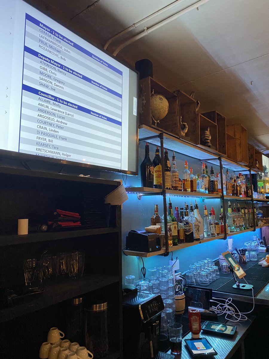 Feeling a bit like my old reporter days! Waiting at Salty Dog for the results of the Amherstburg election.