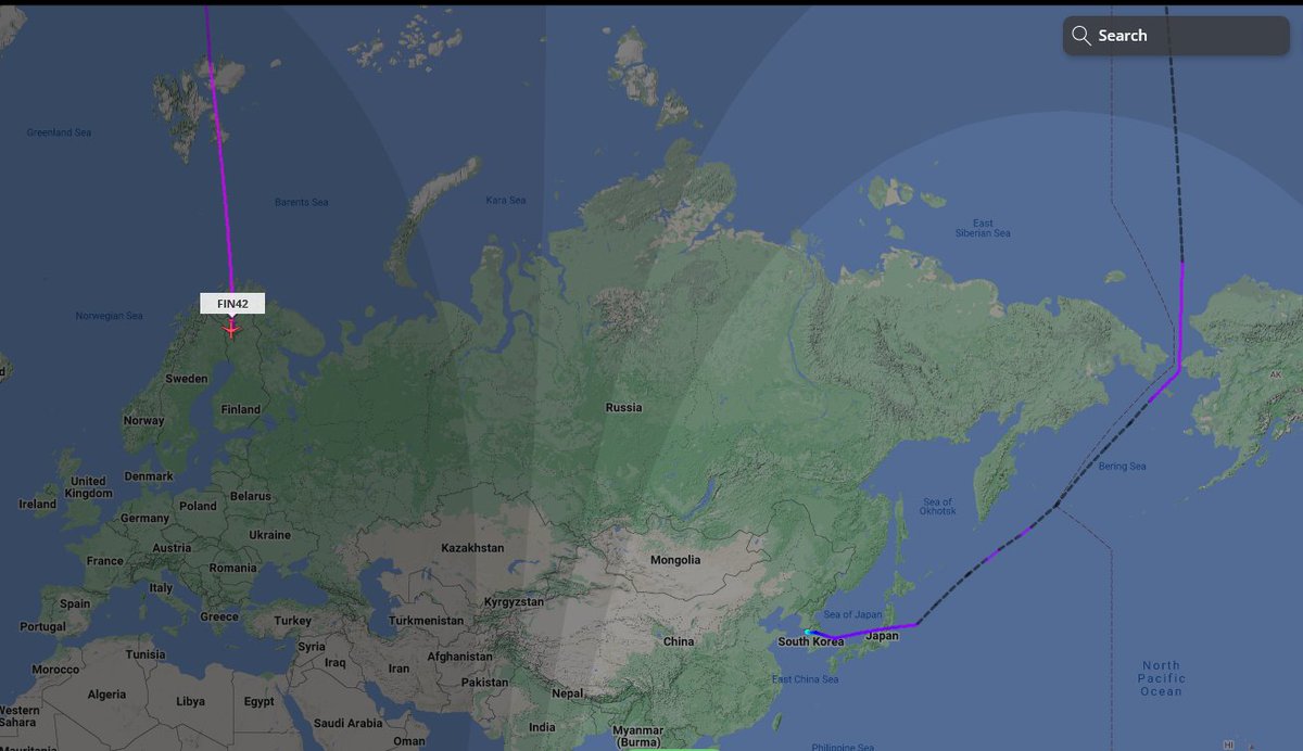 Nathan_Camp's tweet photo. Seoul to Helsinki on @Finnair, the LONG way around. 

Snip from @flightradar24 https://t.co/Q2DYQT2CXr