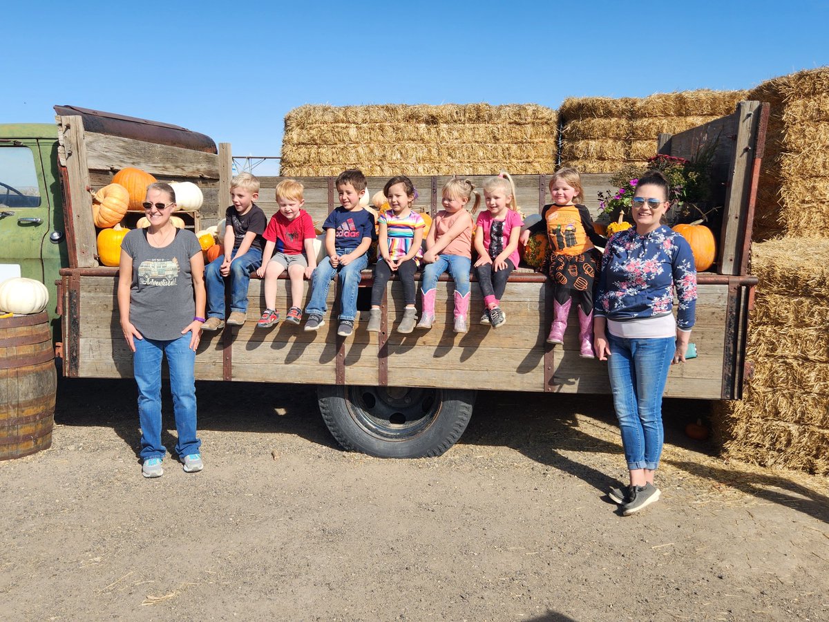 Great day at the pumpkin patch for our little mustangs in preschool.