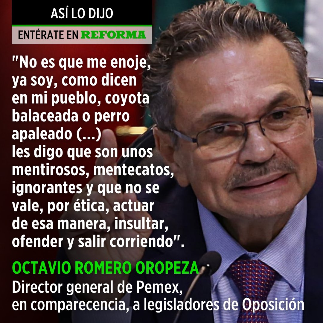 Los reclamos de legisladores de Oposición por no cumplir la promesa de bajar la gasolina a $10 o el deficiente combate a la corrupción en @Pemex hicieron explotar a su director, @OctavioRomero_O, quien los llamó mentecatos e ignorantes. Crónica 👉reforma.com/8VEfmr