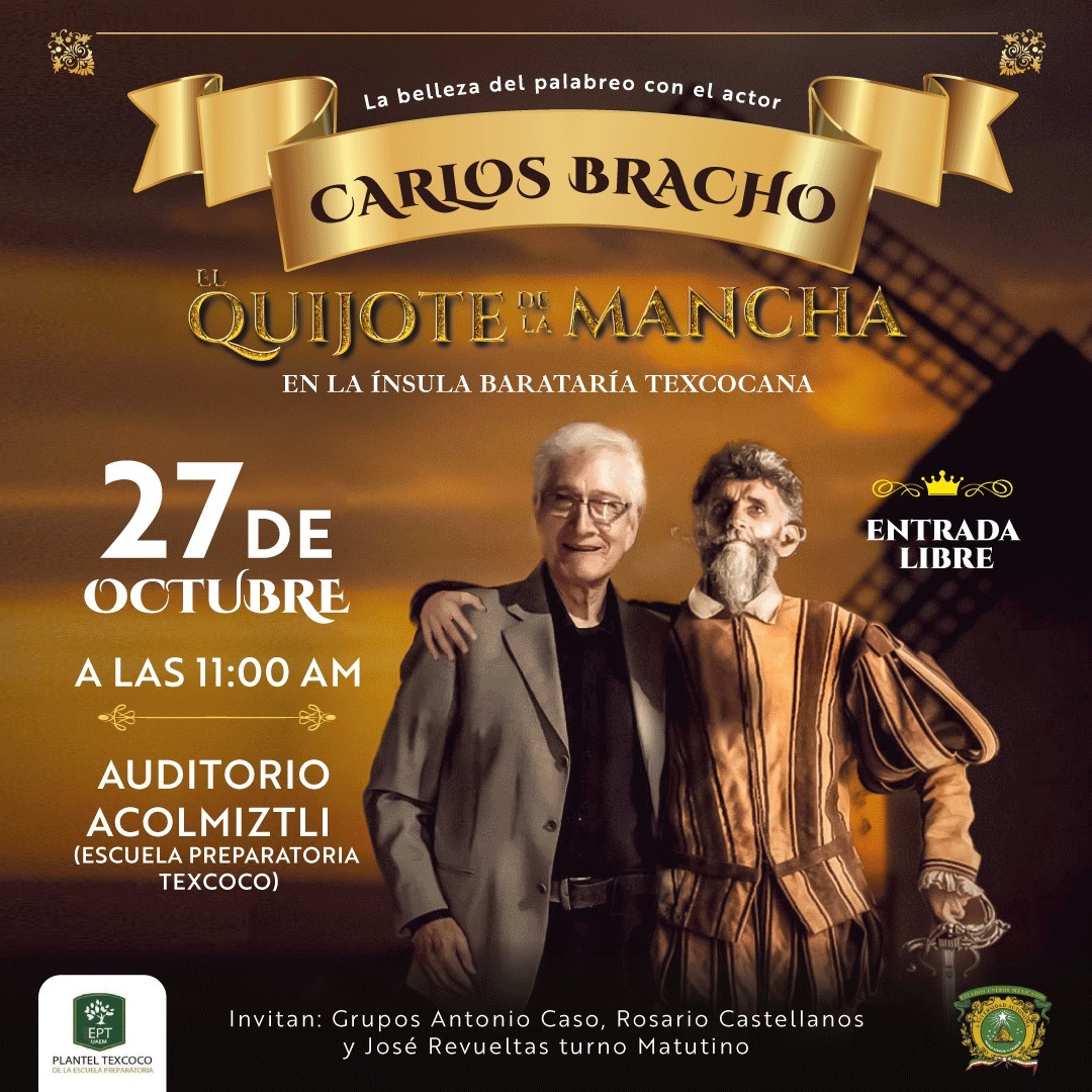 Brachocbracho's tweet photo. Hablando del Quijote de la Mancha en el Auditorio Acolmiztli de la Escuela Preparatoria Texcoco.
Jueves 27 de octubre a las 11am.
La entrada es libre. https://t.co/JzIy2EYFeQ