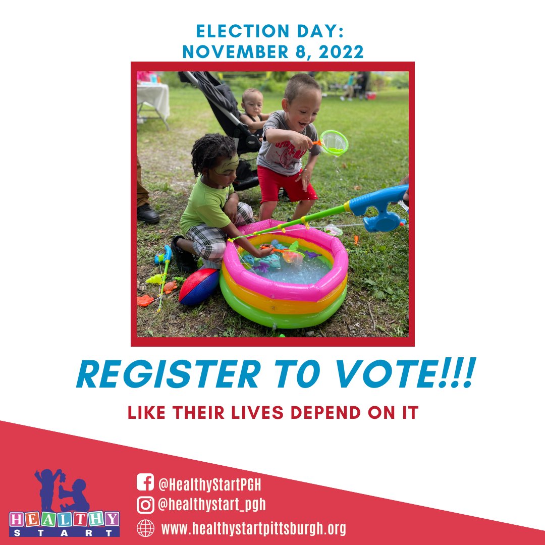 Are you registered to vote!?

TODAY (10/24/22) is the LAST DAY to register to vote for the upcoming November 8th Election. Pennsylvania residents can register to vote by going to: VOTE.PA.GOV

Our babies lives depend on it!

#HealthyStartPGH
#VoterRegistration