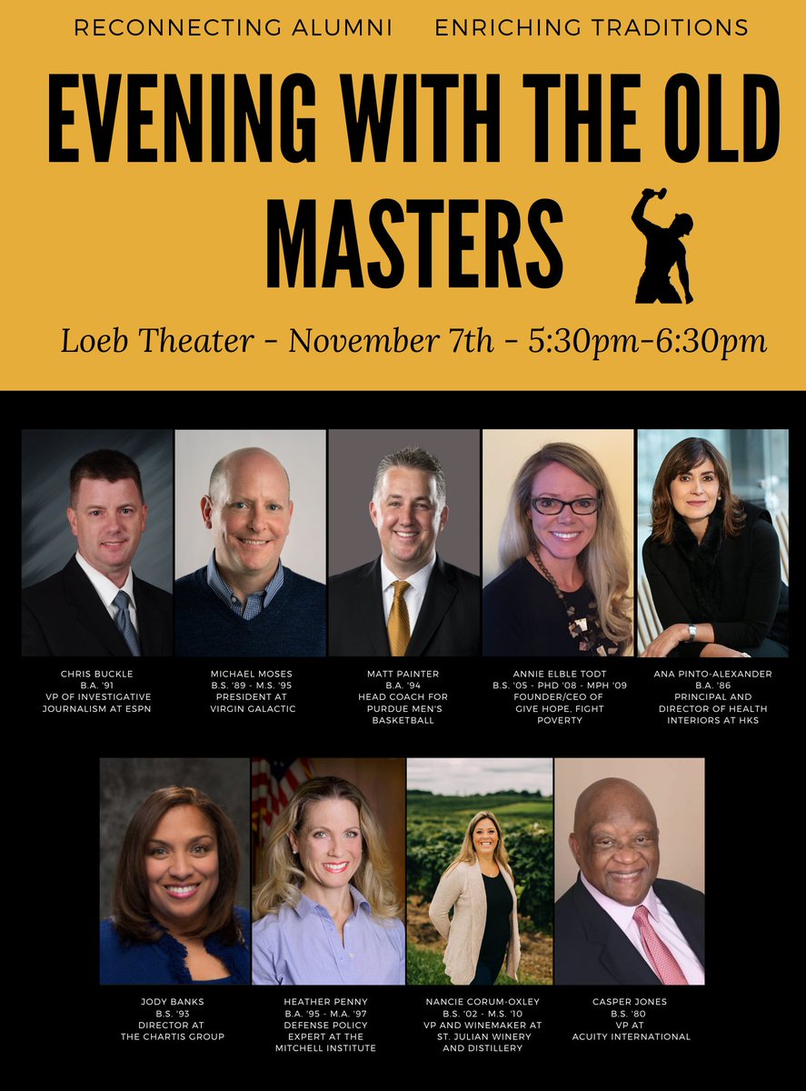 Save the date! The 2022 Evening with the Old Masters will take place Monday, November 7th from 5:30-6:30 pm in Loeb Theater. The evening will consist of amazing alumni, incredible stories, and much more. See you then!