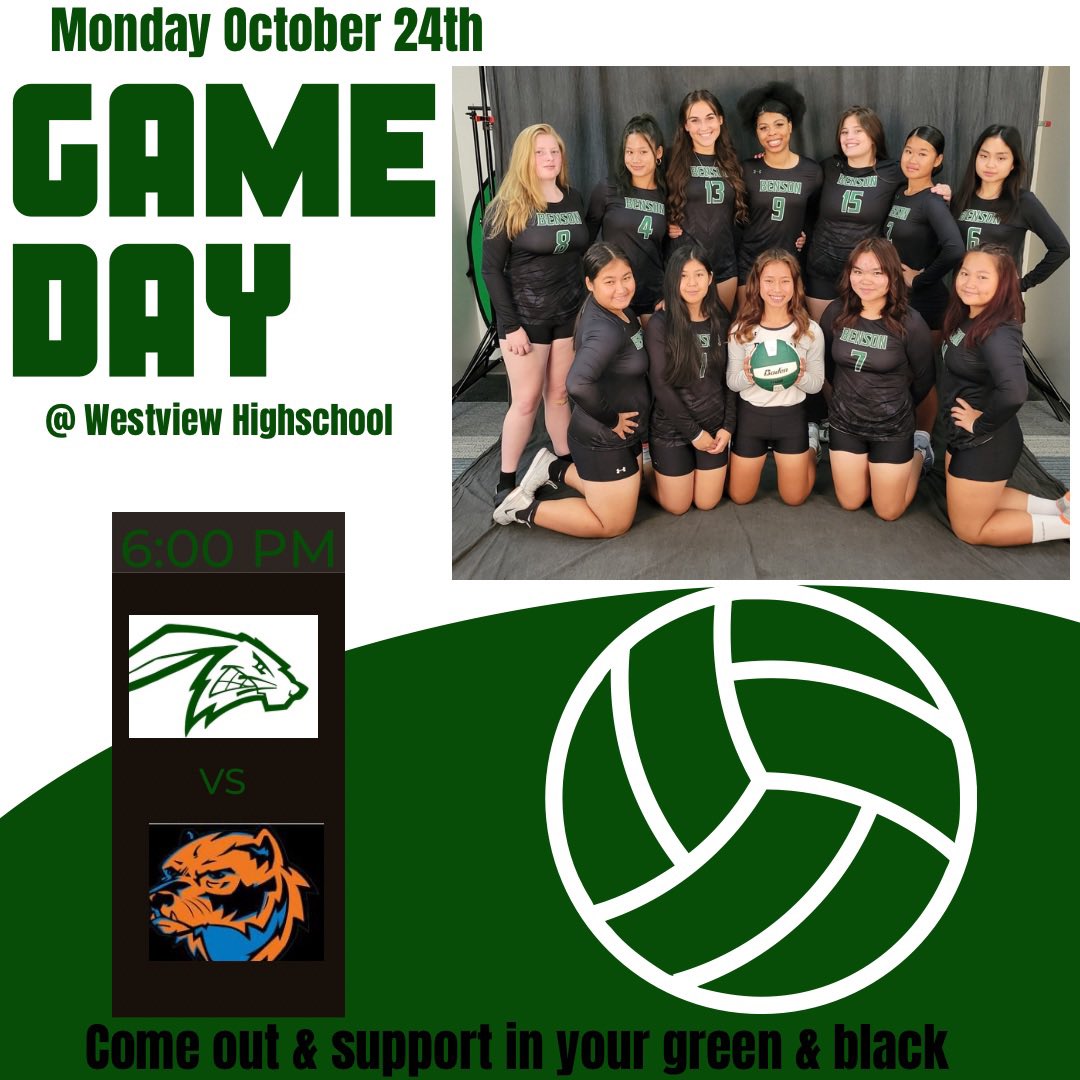 Benson_VB's tweet photo. ‼️🏐ITS GAME DAY🏐‼️ 
Benson Varsity Volleyball Squad will compete against @OPS_WestviewVB

When: Tonight @ 6PM 
Where: Westview Highschool

Come out &amp; support in your GREEN 💚&amp; BLACK🖤
We hope to see you there!!😎

#GoBunnies #WorkHardPlayHard https://t.co/g1j4wBAaCG
