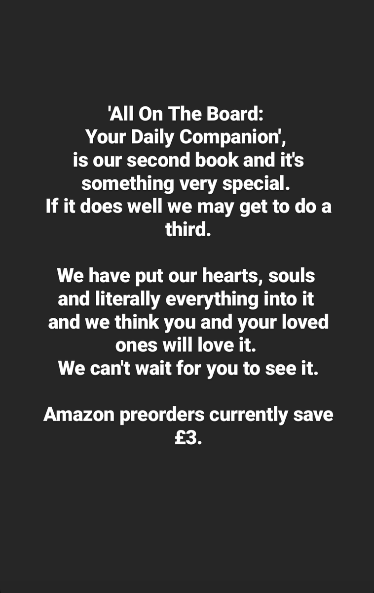 'All On The Board: Your Daily Companion', is our second book and it's something very special. If it does well we may get to do a third.🤞

We have put literally everything into it and we think you &amp; your loved ones will love it.

Pre order 👉 amzn.to/3CjJO4z