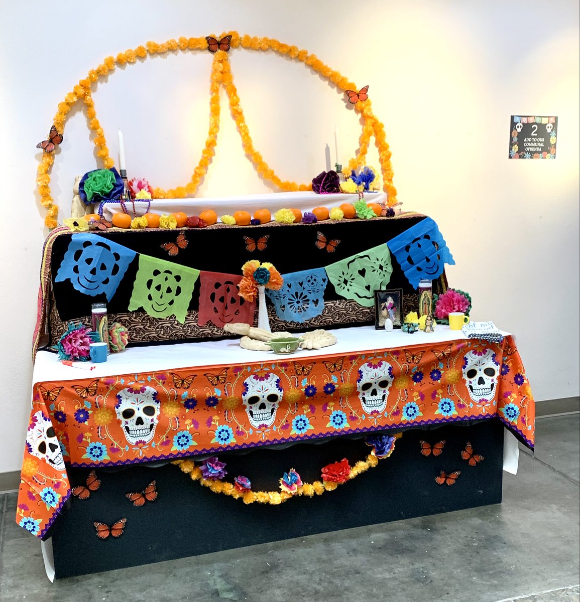 MuseumMaxwell's tweet photo. The Maxwell's Communal Ofrenda, plus an exhibit of Día de Muertos altars, is in The Hibben Center across from the museum, ready for  visits &amp; contributions. The ofrenda will be up until Nov 4, 2022, and The Hibben Center is open M-F 9am-5pm. Family Day: https://t.co/OoJM57vj3O https://t.co/F8bMk4Zk8V