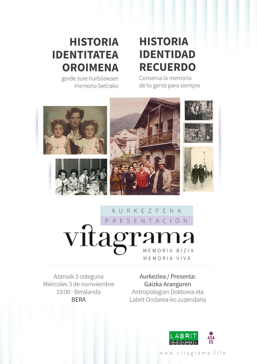 BeratikB's tweet photo. Memoria bizia
#vitagrama ren aurkezpena, beralandetan
Azaroak 3an 19.00tan
@gaizkaranguren en eskutik https://t.co/4nFopgUaRQ