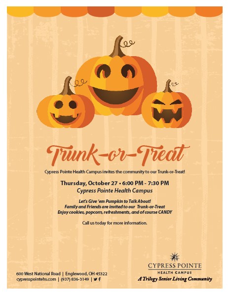 Trunk-or-Treat is this Thursday from 6-7:30!
We can't wait to see our families, friends, staff, and of course all the little kids in their costumes!
Call us today if you have questions 937-836-3149 🎃