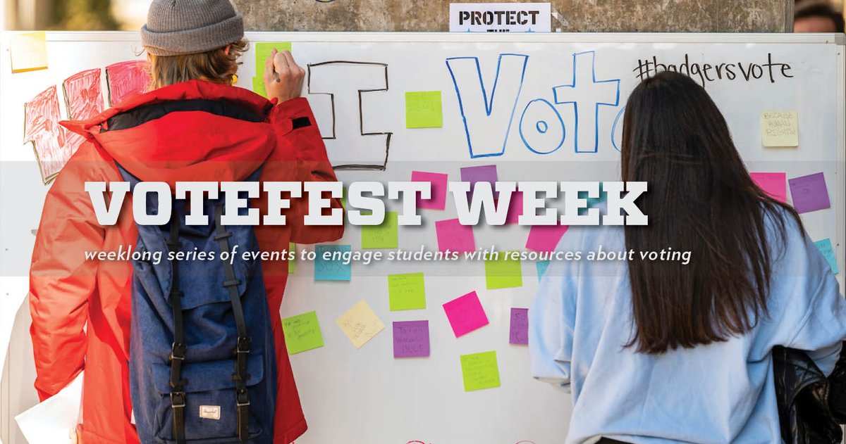 Don't miss out on VoteFest, a weeklong series of voting events! Students will be able to partake in a variety of VoteFest events, including a talk by the founder of FiveThirtyEight, watch a documentary and grab a BadgersVote t-shirt. More info: morgridge.wisc.edu/2022/10/21/vot…
