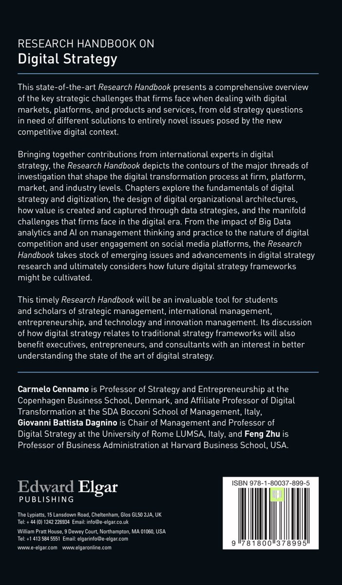 CarmeloCennamo's tweet photo. Finally in press… to come out in the spring! What is #digital #strategy and how different it is from (*traditional*) strategy? Co-edited with @giambadagnino &amp; Feng Zhu https://t.co/MQnFuqG7KS