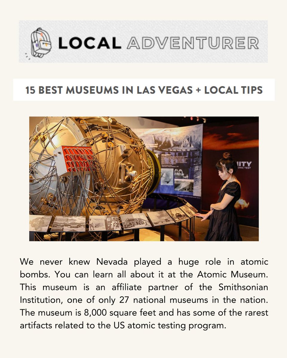 The Atomic Museum was recently named one of <a href="/LocalAdventurer/">LocalAdventurer</a>'s 15 Best Museums in Las Vegas.

To read the full article and discover local tips for your Atomic Museum visit, click the link below.⬇️

localadventurer.com/best-museums-i…