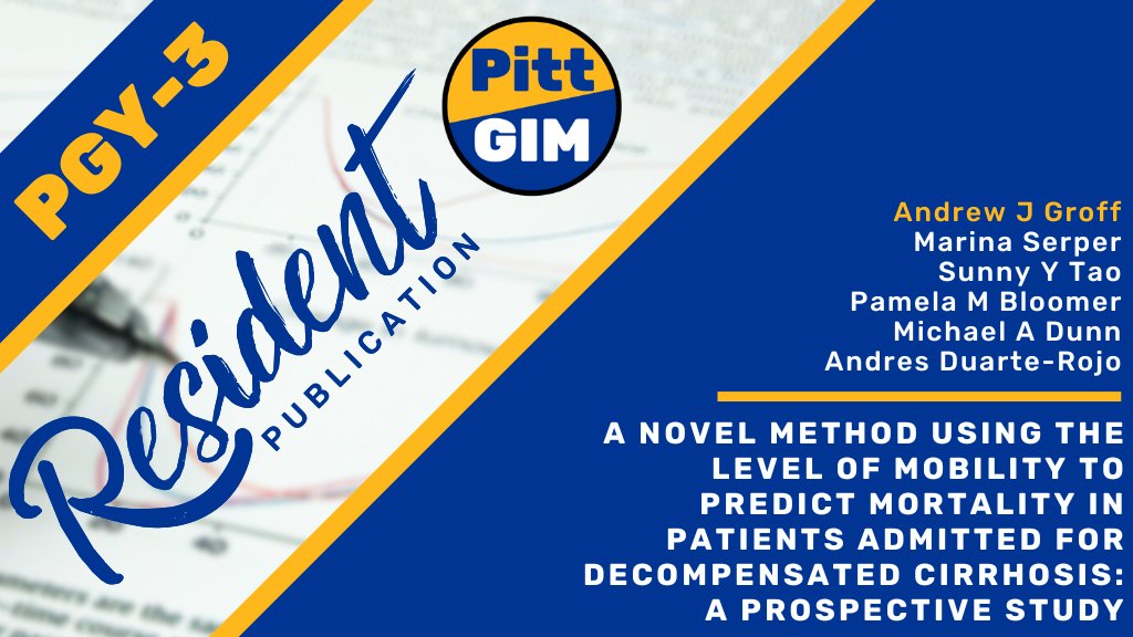 A 📝 led by resident <a href="/agroffmd/">Andrew Groff, MD</a> &amp; Andres Duarte-Rojo shares a prospective single-center cohort study assessing the ability of an #inpatient <a href="/JohnsHopkins/">Johns Hopkins University</a> Highest Level of Mobility score to predict mortality in patients with decompensated #AdvCLD.

📝 aasldpubs.onlinelibrary.wiley.com/doi/10.1002/lt…