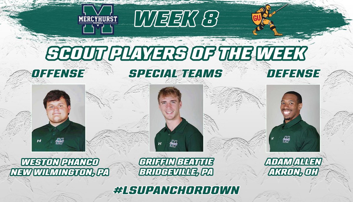 Mercyhurst Football (@mercyhurstfb) on Twitter photo Laker Nation!!
Help us CONGRATULATE our Week 8 POGs & Scout POWs!!
#LsUpAnchorDown☘️⚓️ Laker Nation!!
Help us CONGRATULATE our Week 8 POGs & Scout POWs!!
#LsUpAnchorDown☘️⚓️